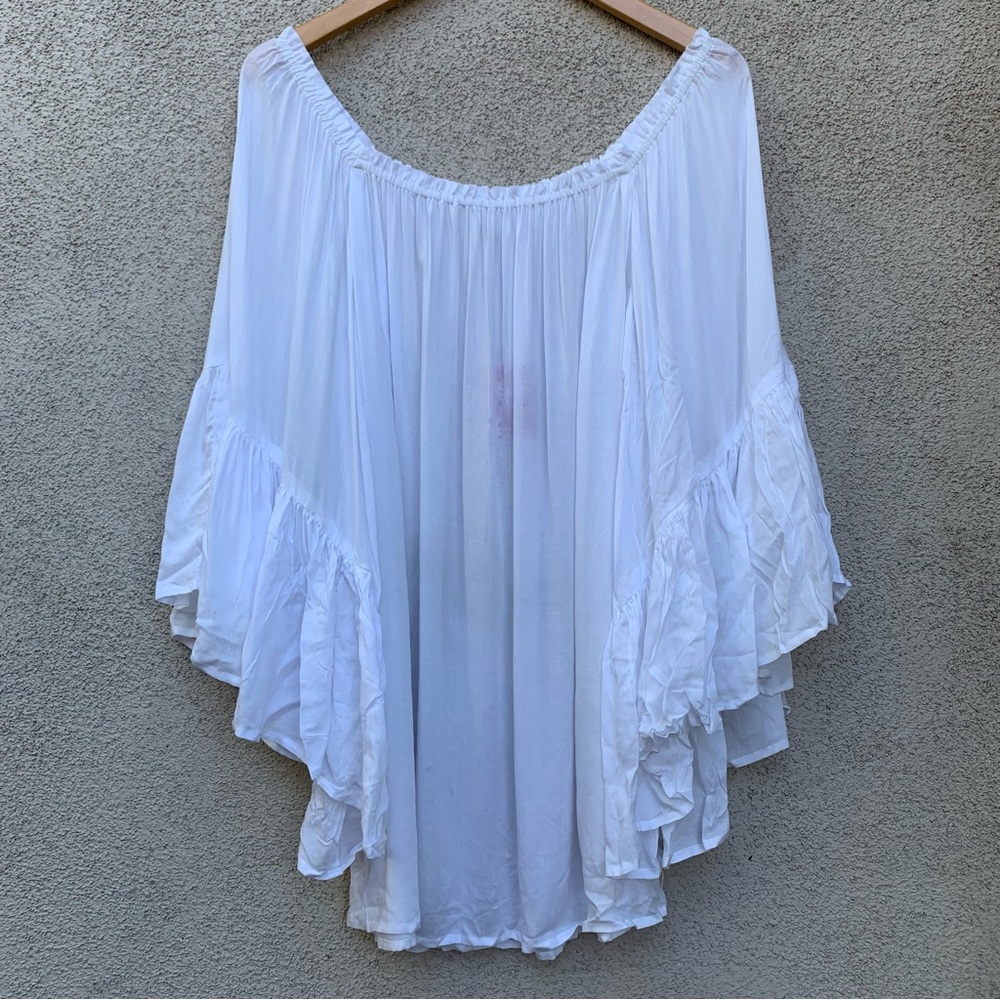 NWT INDAH Boho White Off-Shoulder Swim Cover-Up Tunic Mini Dress size Small - Picture 4 of 8